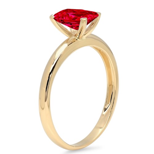 14K Yellow Gold Solitaire Engagement Ring - 1 ct Emerald Cut Simulated Ruby - Picture 11 of 11