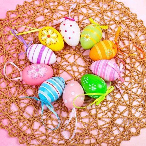 Easter DIY Colorful Painted Egg Pendant 12 Pcs Simulation Eggs Hanging Ornament - Picture 5 of 8