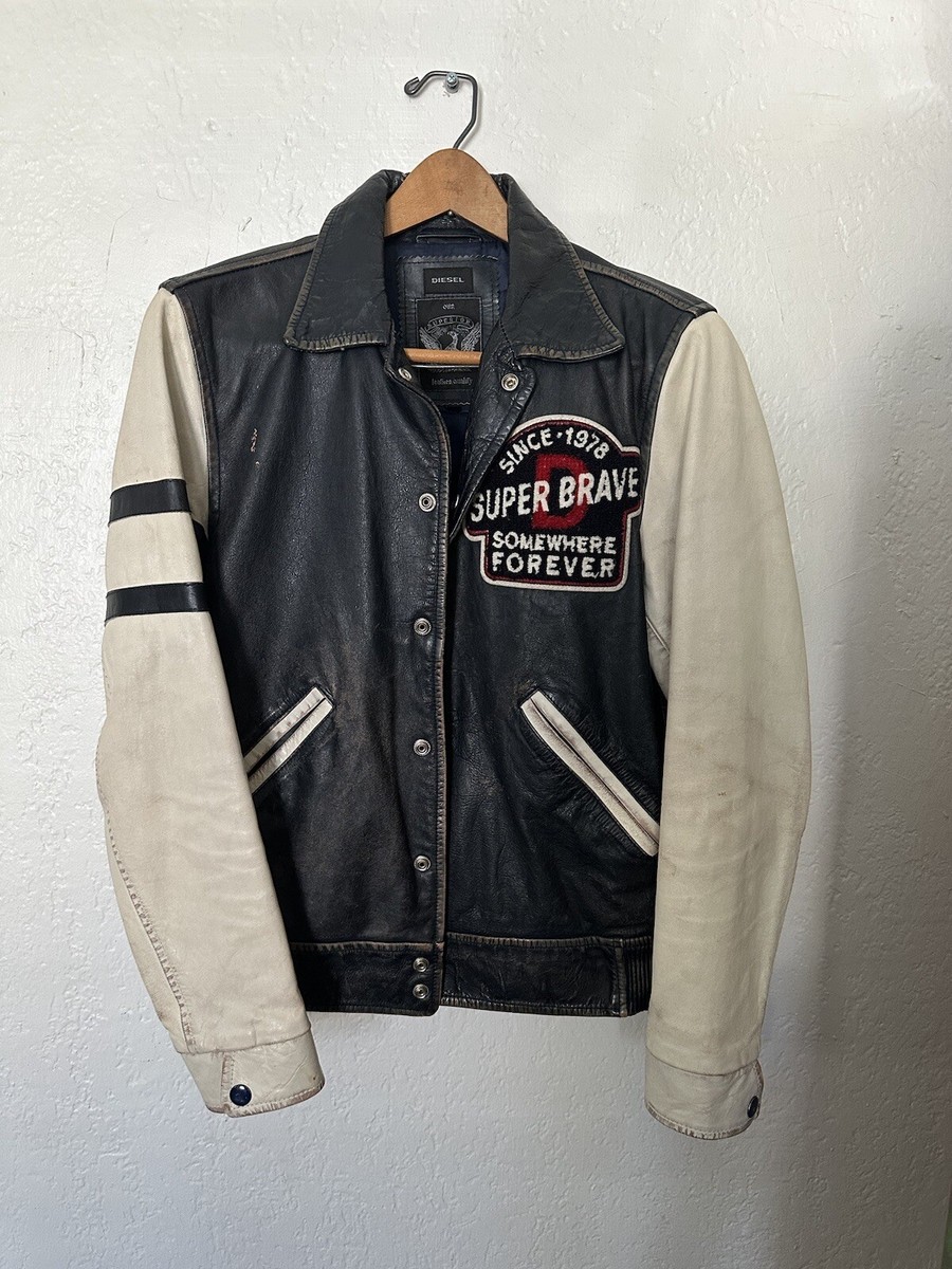 Diesel leather moto varsity jacket mens SMALL * L-Hokens Diesel leather moto varsity jacket mens SMALL * L-Hokens