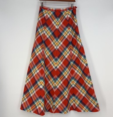 Vtg 70s Summit of Boston Plaid Maxi Skirt 28W Academia Preppy Fairy Grunge Hippi