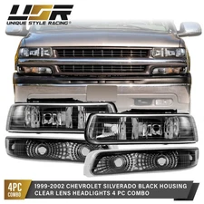 Black Housing Headlight 4pc Set (L+R) For 99-02 Silverado / 00-06 Suburban Tahoe