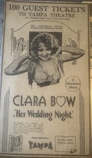10/‘30 10.5 Inch Tampa Florida Newspaper Movie Ad CLARA BOW ‘Her Wedding Night’