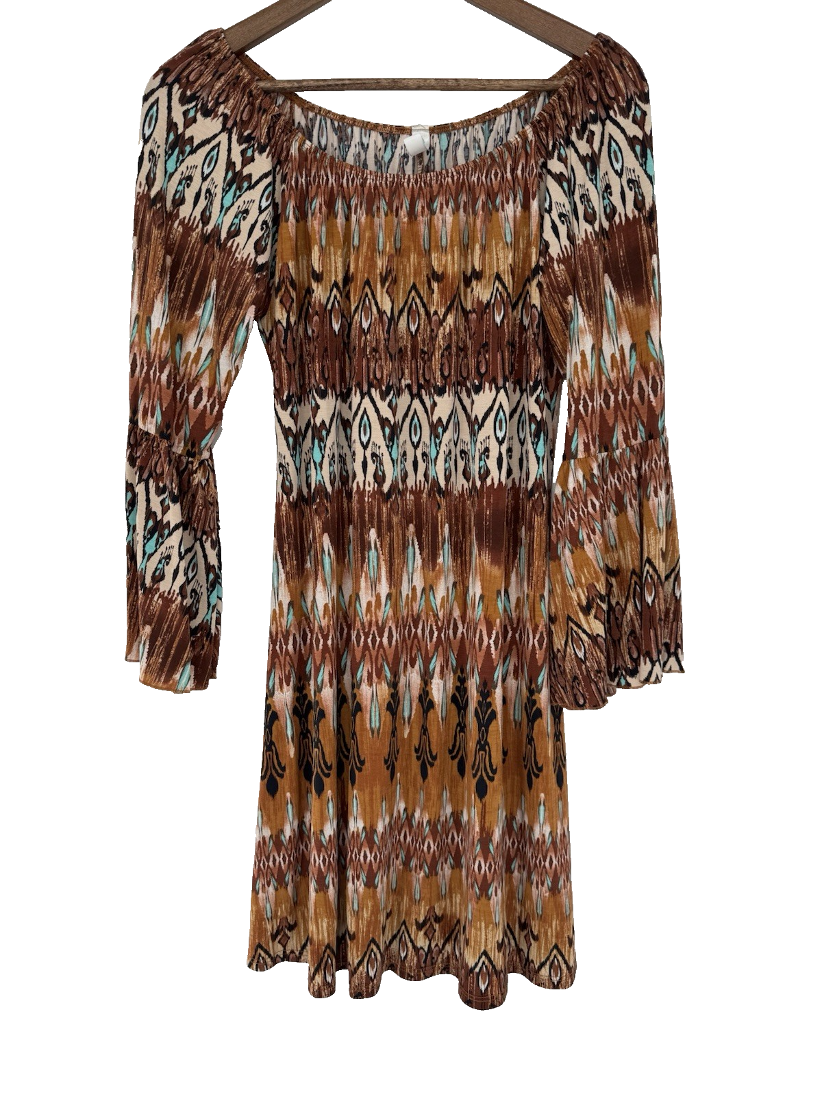 2X Boho Tunic Dress Bell Sleeve Tribal Stretch soft boho festival mini western
