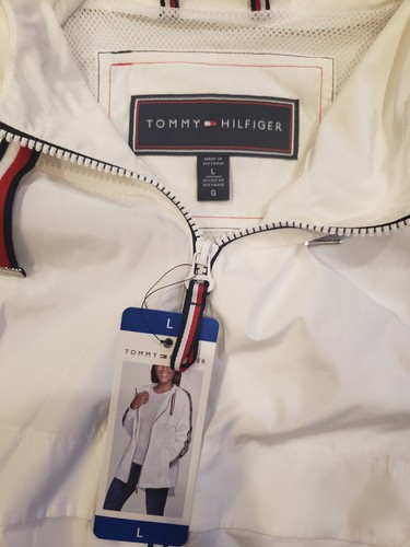 Tommy Hilfiger • Women's Windbreaker Hoodie Full-Zip Logo Jacket • White/L - Picture 3 of 6