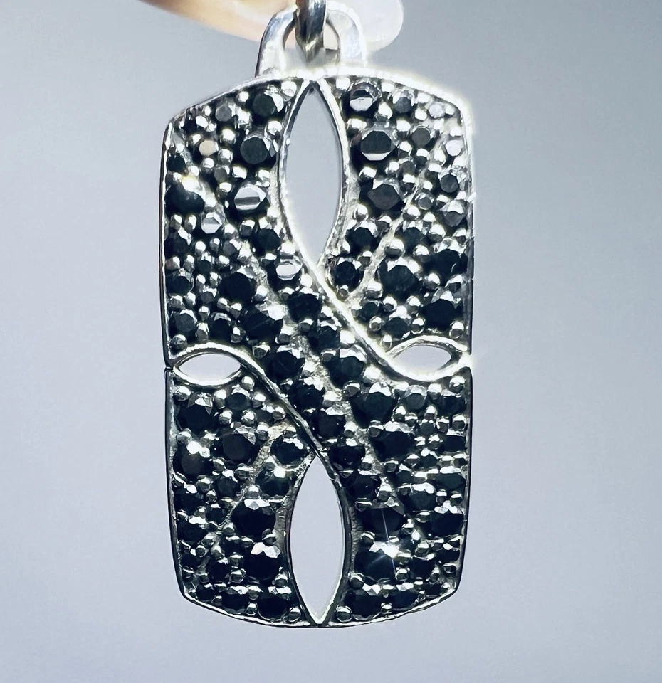 Amuleto con etiqueta de armería de plata esterlina David Yurman con pav de diamantes negros G2U Foto 4 de 4