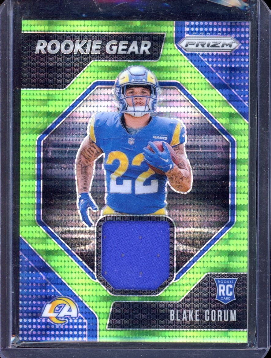 2024 Panini Prizm #RG-BCM Blake Corum Rookie Gear Neon Green Pulsar