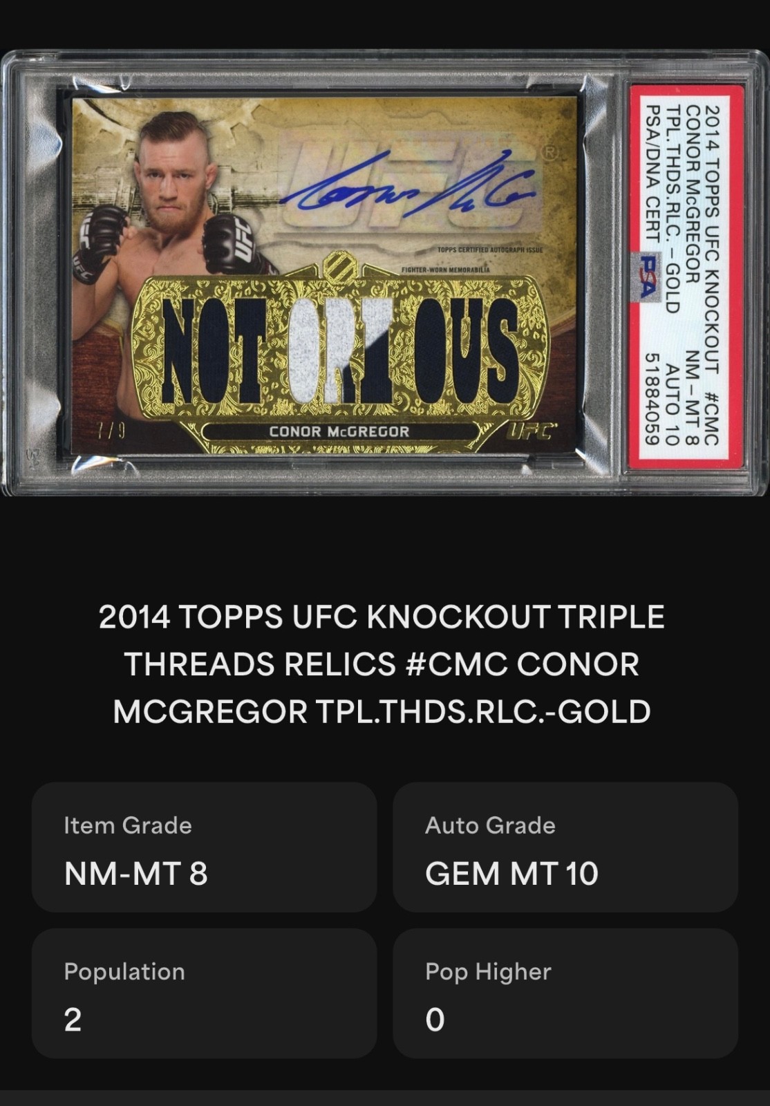 2014 Topps Conor McGregor Triple Threads Auto relic  PSA 10 auto view 6