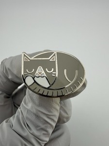 Curled Up Sleeping Gray Cat Enamel Lapel Pin