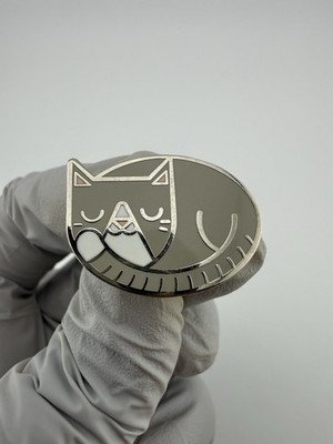 Curled Up Sleeping Gray Cat Enamel Lapel Pin
