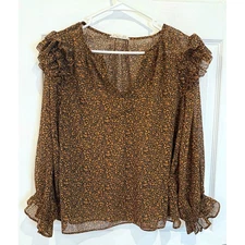 Grade & Gather Floral Print Ruffle Long Sleeve Blouse - Size S