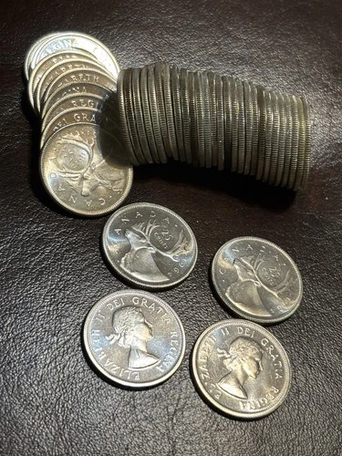 1964 Canadian 80% Silver Quarter roll of 40 (6 Troy Oz.) UNC - Nice!