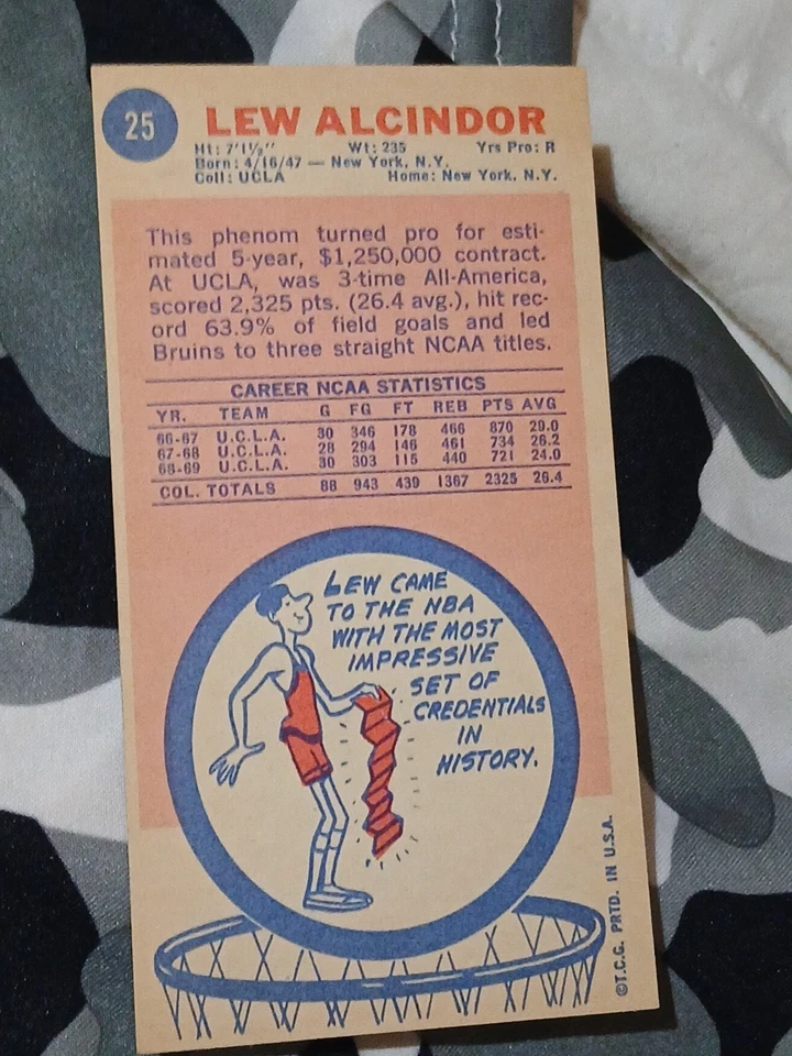 1969-70 Topps - Kareem Abdul-Jabbar #25 (RC) Foto 2 de 4