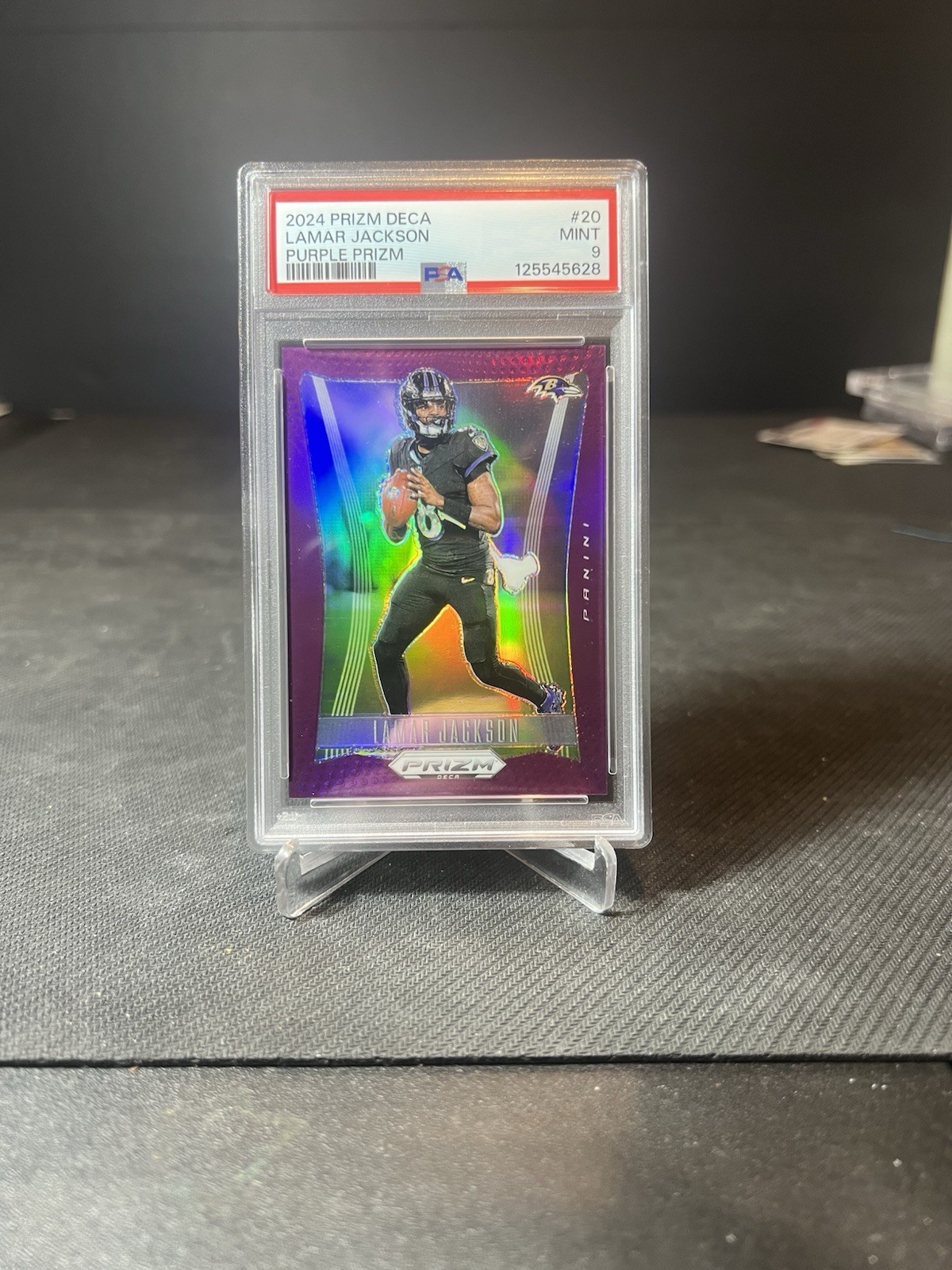 2024 PRIZM DECA LAMAR JACKSON PURPLE PRIZM /99 PSA 9 MINT BALTIMORE RAVENS