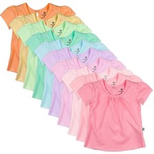 HonestBaby Organic Cotton Puff Sleeve T-Shirt Multi-Packs, 10-Pack Rainbow Gi...