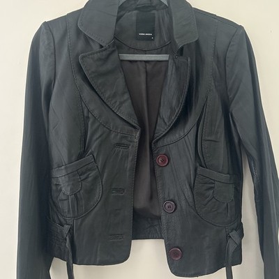 Women s Vera Moda Brown Genuine Leather Blazer Biker Jacket Size S