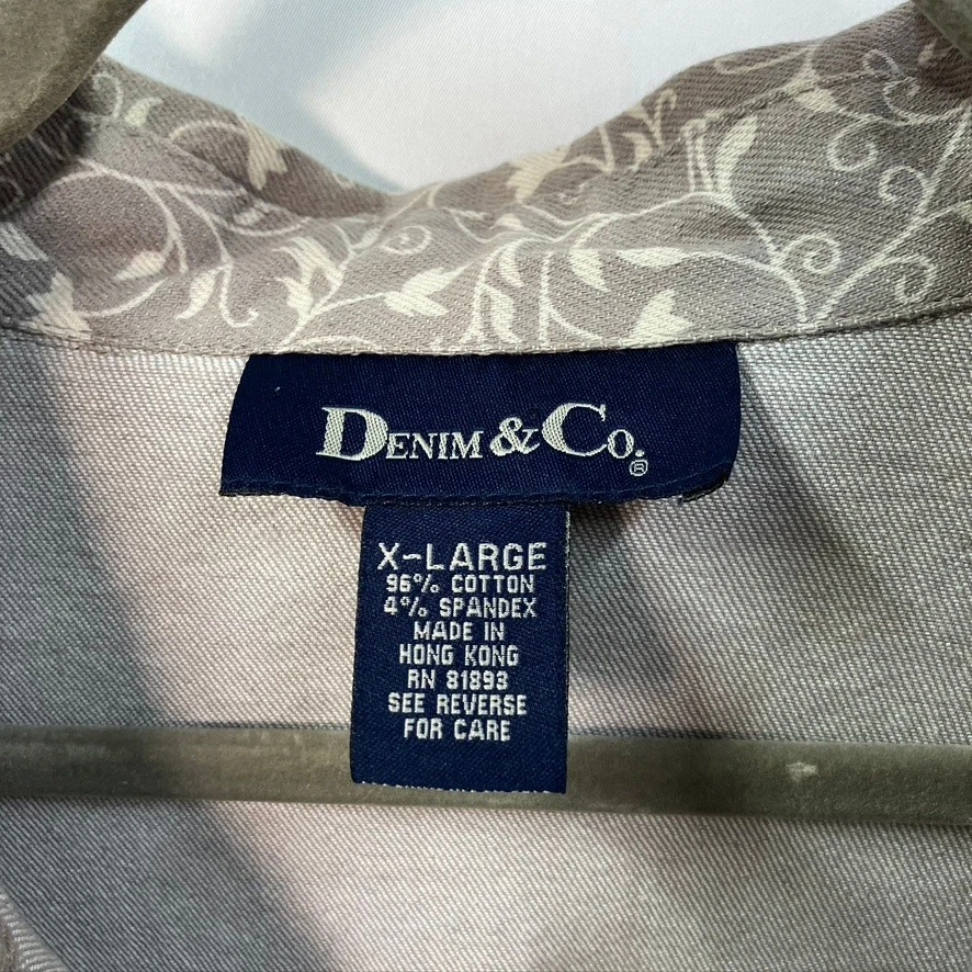 Chaqueta Denim & Co. Floral Denim Abotonada Mujer XL Algodón Beige Primavera Abuela Foto 3 de 4
