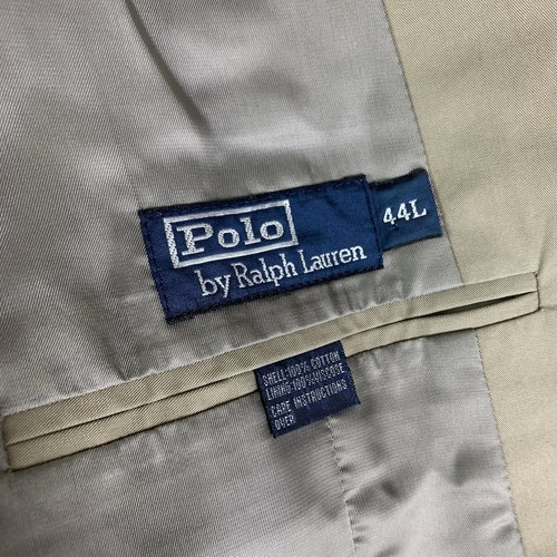 Vtg Polo Ralph Lauren twill blazer jacket sport coat Men’s 44 L Beige 2 Button - Picture 4 of 12