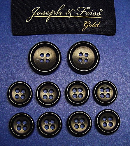JOSEPH & FEISS Replacement buttons 10 horn effect Black Plastic Alloy Good Cond.