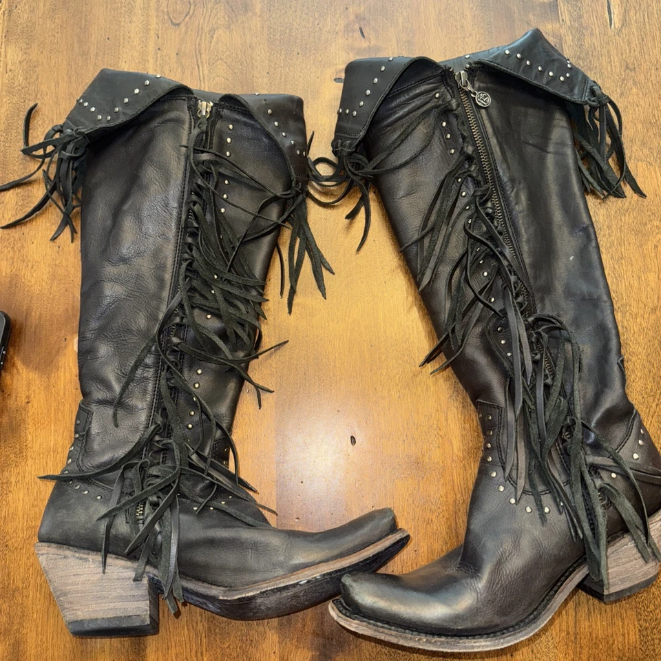 Botas vaqueras de cuero negras con flecos para mujer talla 7,5 Foto 4 de 4