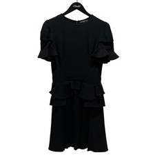 Alexander McQueen 565435 Ruffle Dress Acetate Black 40 Womens Flutter Sleeve
