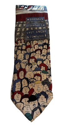 Tie Rack Airport Arrivals Departures Pilot Plane Men s Tie 3.75  Silk Made Italy