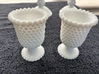 Two vintage White Milk Glass Hobnail Vases with Trumpet Shape