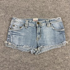 No Boundaries Shorts Y2k VTG 11 Blue Denim Cutoff Frayed Hem Embroidered Pockets