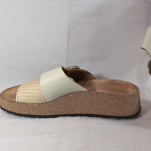 Birkenstock Papillio 38 L 7 8 Almina Natural White Leather Raffia Sandals Buckle - Picture 15 of 18