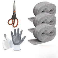 Stahlwolle L&uuml;ckenf&uuml;ller 3er Pack mit Handschuhen und Schere zum Abdichten klei