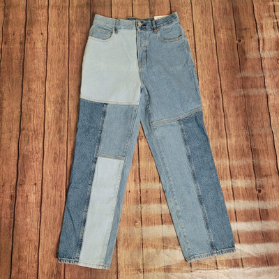 Pacsun Jeans Womens 27 Blue Straight High Rise Patchwork Button Fly Rigid