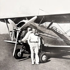 Major Al Williams with Biplane 1930s Photo B&W Aviation Modern Reprint 11x8.5