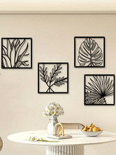 Modern Black Metal Botanical Wall Art Set of 4 Minimalist Leaf Wall Decor