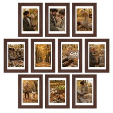 4x6 Picture Frame Set of 10 Display Pictures 3.5x5 with Mat or 4x6 Brown
