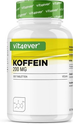 Koffein Tabletten mit je 200 mg - 500 Tabletten - Hochdosiert - Vegan