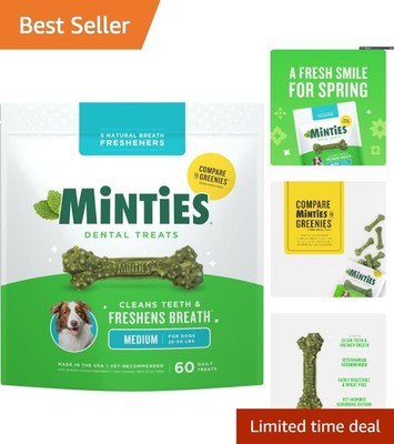 Dog Dental Bone Treats - 60 Mint Flavored Chews for Medium to Large Breeds