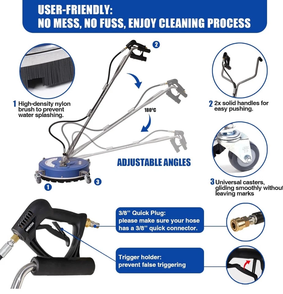 Mekoh "20" Lavadora a Presión Limpiador de Superficies con Ruedas, 4500 psi Lavadora Eléctrica Foto 3 de 4
