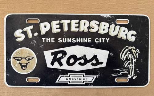 Targa Vintage Rivenditore Ross Chevrolet San Pietroburgo Florida Metallo Mr. Sun - Foto 1 di 6