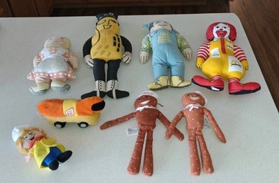 Vintage Advertising Plush Lot Ronald McDonald Mr Peanut Nabisco Pretzel & More