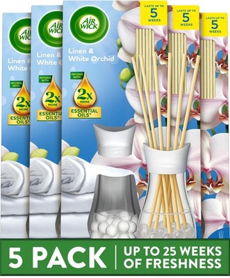 Air Wick Reed Diffuser Multipack, Leinen und weiße Orchidee, 5er Pack x 25 ml, 5