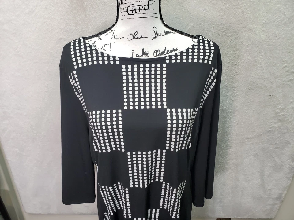 Style&co. Vestido Vaina Mujer Talla XL Negro Blanco Punteado Cuadrado Forrado Manga Larga Foto 4 de 4
