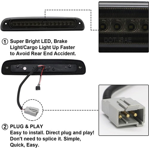 Para Ford Ranger 1993-11 Negro Ahumado LED 3RD Tercera Luz de Freno Lámpara de Carga Sellada - Imagen 9 de 12