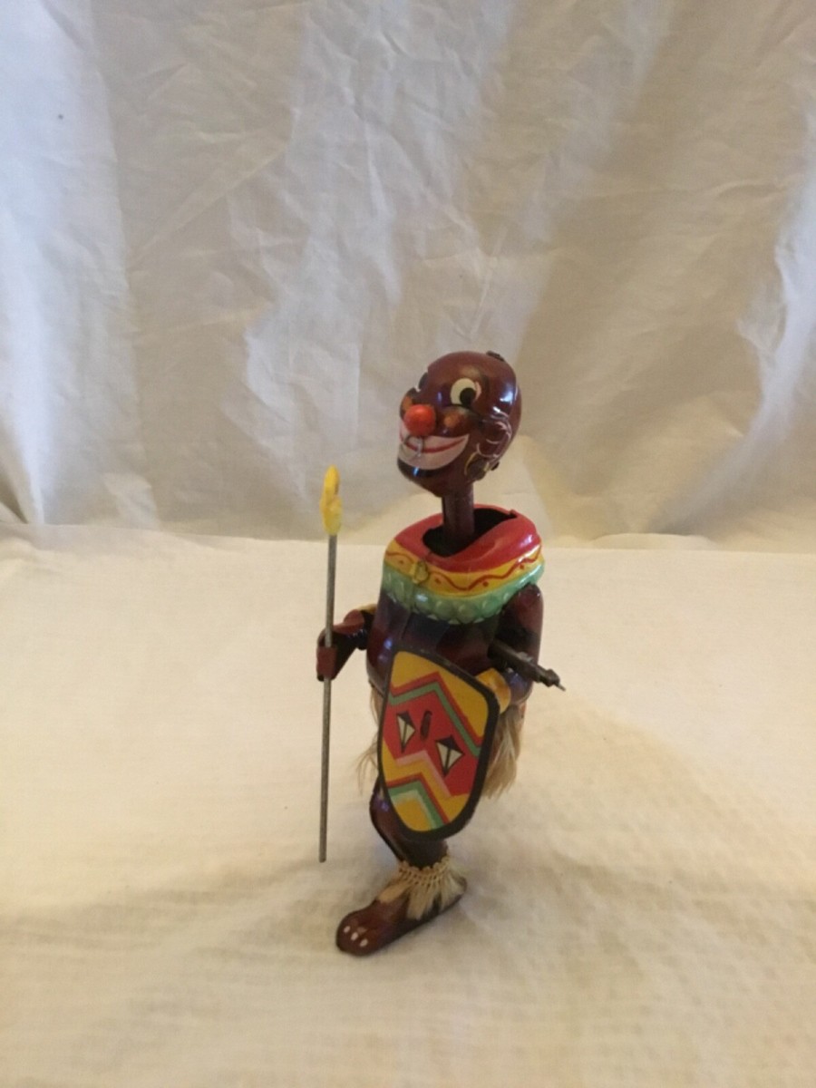その他 PANGO-PANGO MECHANICAL AFRICAN DANCER Tin Pango Pango African Dancer native warrior wind up 1950s