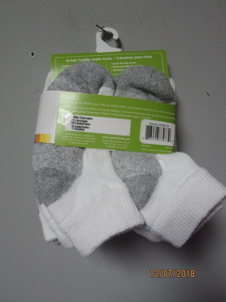 Garanimals 10 pares de calcetines tobilleros grises/blancos para niños pequeños talla 18-36 meses ¡LOTE DE DOS! Foto 4 de 4