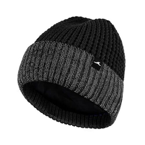 Winter Reflective Beanie Hat for Men Women, Warm Cuffed Winter One Size Black