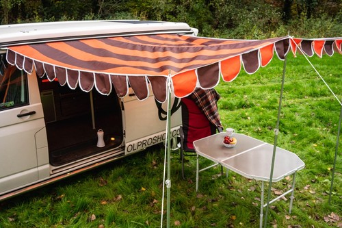 Toldo de sombra retro para autocaravana OLPRO - naranja y marrón - Imagen 3 de 6