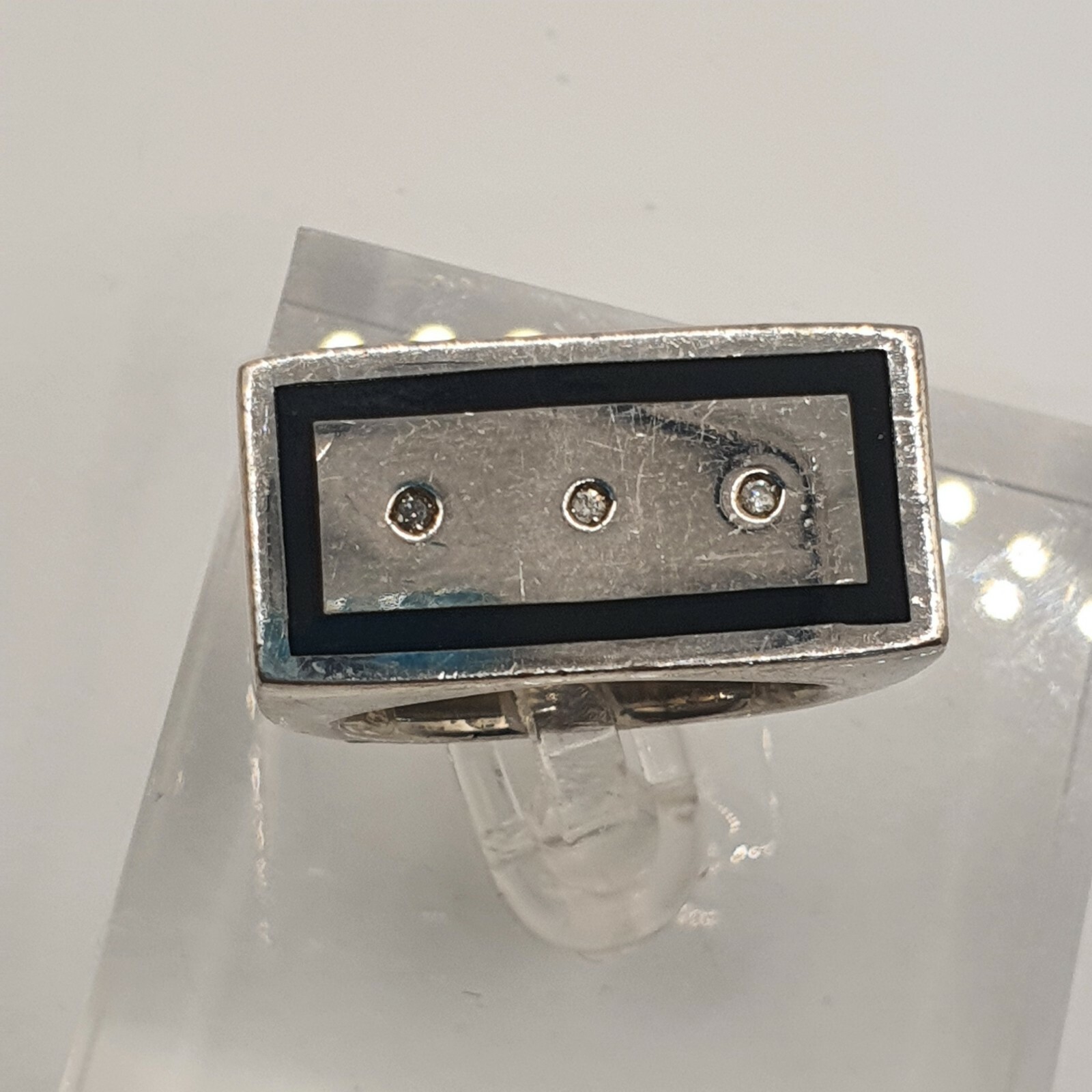 Photo 4 of Sterling Silver And Diamond Ring Statment Modernist Ring Size O-P 27g , R245
