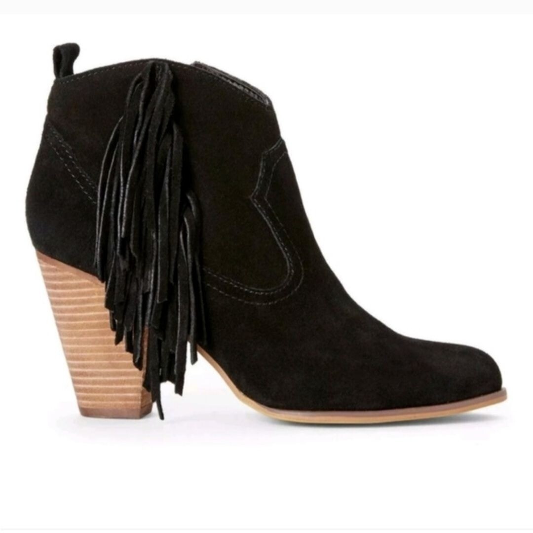Steve Madden Black Suede Cian Fringe Western Booties Size 8.5M