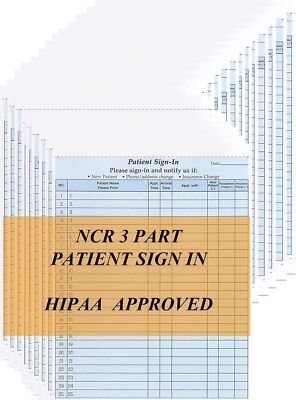 NCR Carbonless 3 Part Patient Sign in Sheets HIPAA Approved and Compliant for...