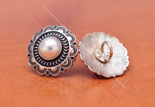 10X Engraved Flower Pearl Bead Conchos Craft Shank Button Sewing Closure 25MM - Picture 2 of 9