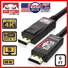 4K DisplayPort DP to HDMI Cable 60Hz 2160P 25.92Gbps HDR Audio Video Adapter 6FT
